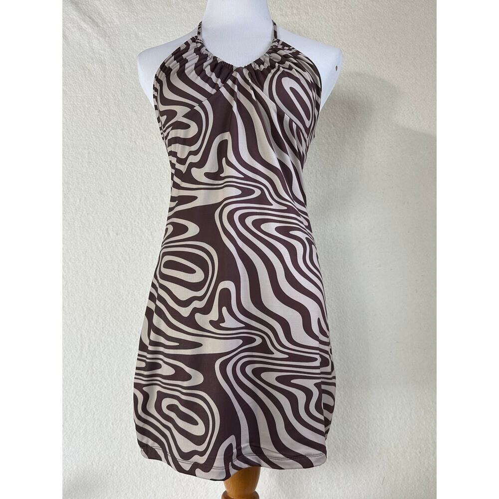 Garage Bodycon Halter Mini Dress Women's Size L Vacation Maximalist Avante Garde